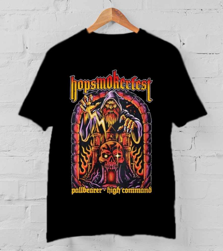 Hopsmokerfest Pallbearer High Command Wizard Lightning Bolt Skull Castle T-Shirt