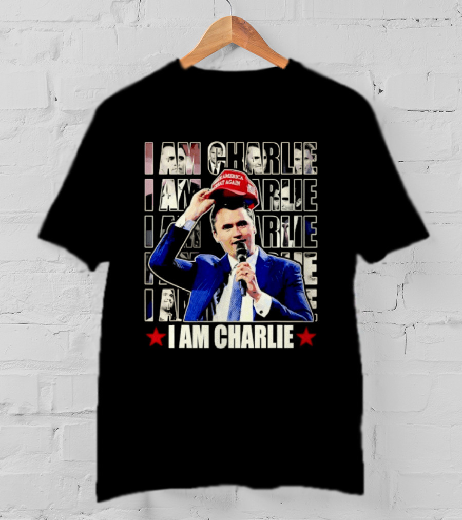 I Am Charlie With Make America Great Again Hat Repeated T-Shirt