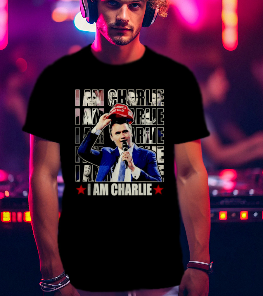 I Am Charlie With Make America Great Again Hat Repeated T-Shirt