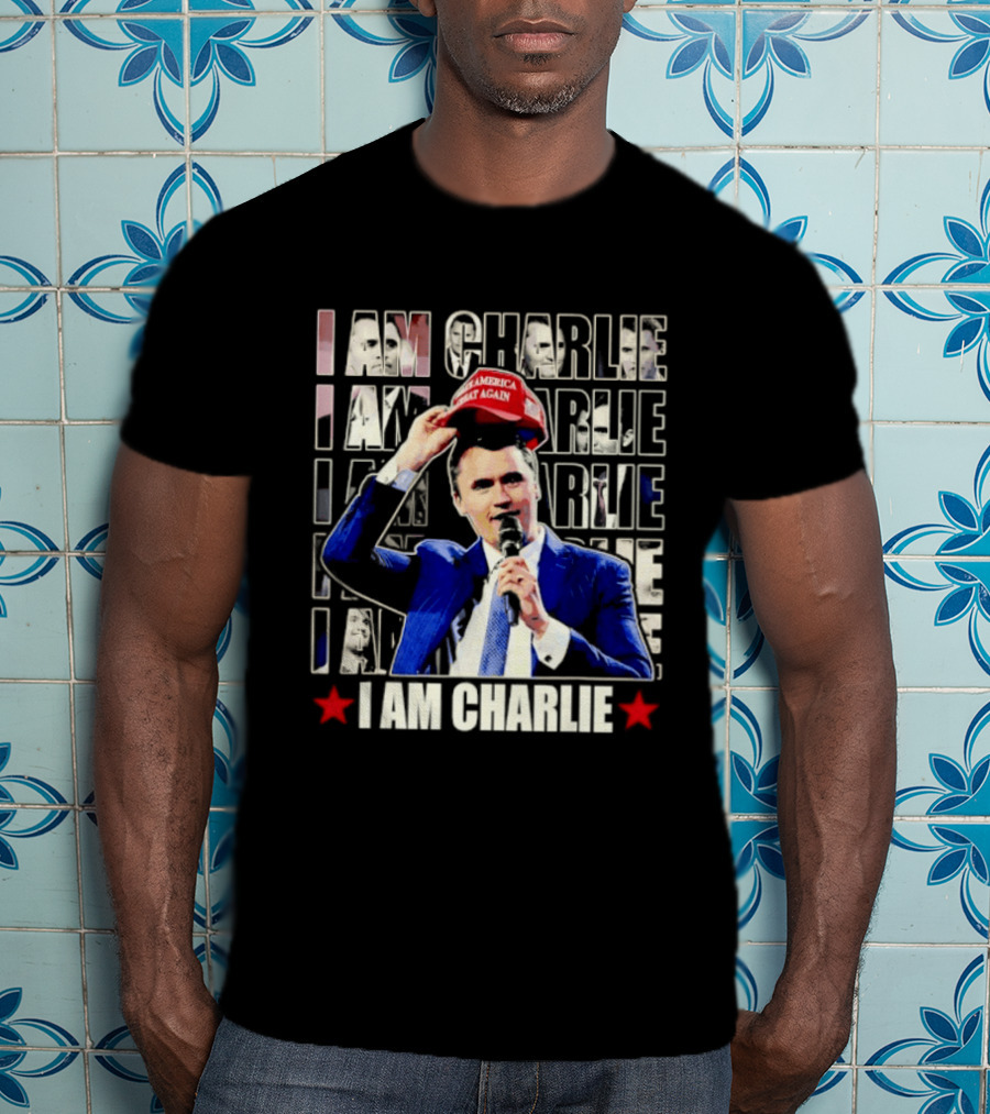 I Am Charlie With Make America Great Again Hat Repeated T-Shirt