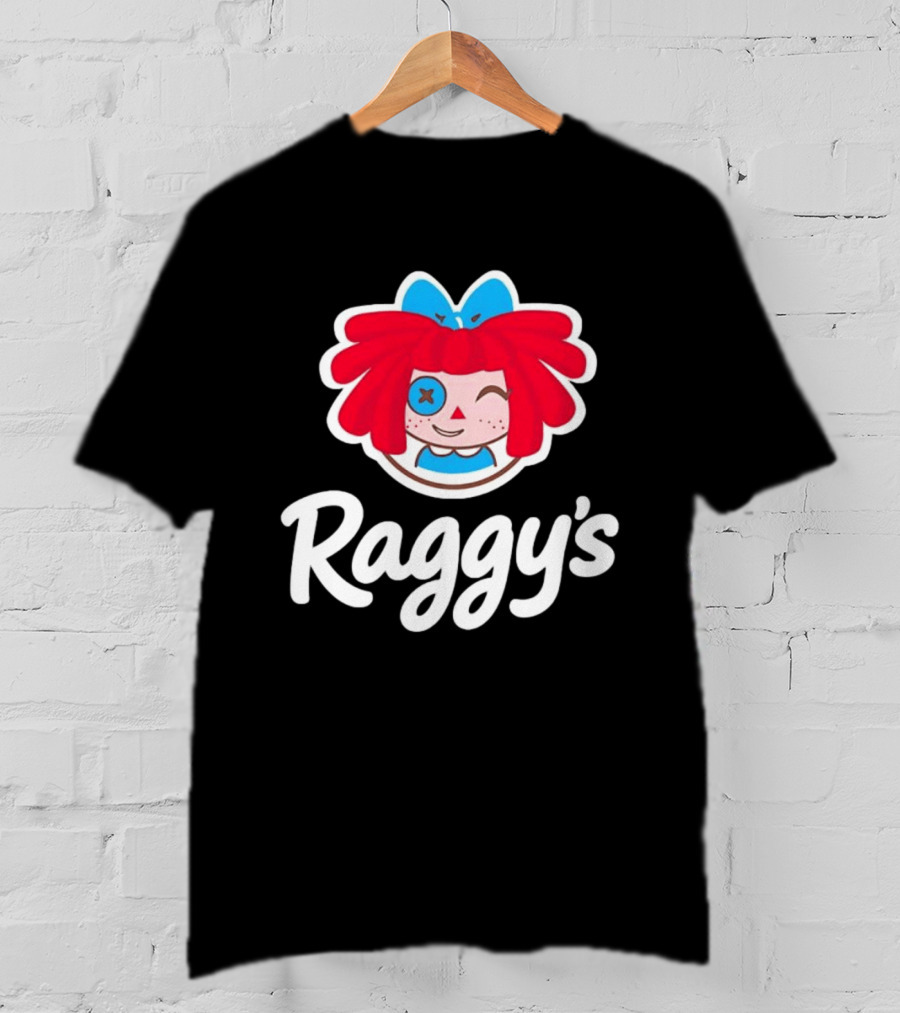 Raggy's Raggedy Ann Cartoon Character Red Hair Blue Bow T-Shirt