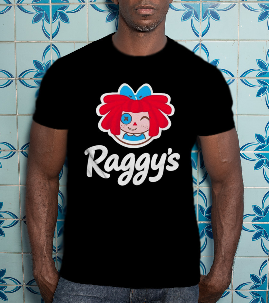 Raggy's Raggedy Ann Cartoon Character Red Hair Blue Bow T-Shirt