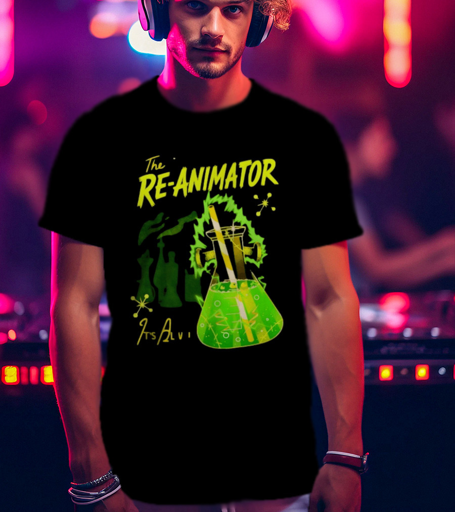 The Re Animator It's Alive Green Lab Flask Horror Film T-Shirt