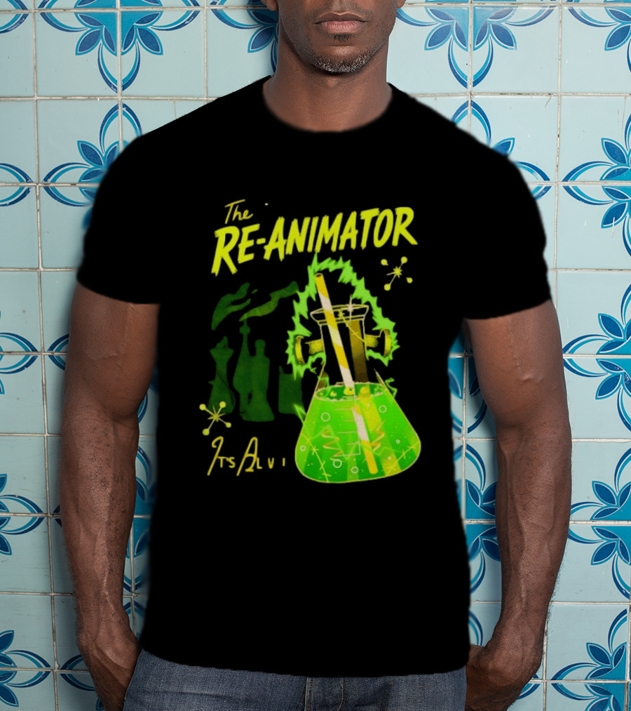 The Re Animator It's Alive Green Lab Flask Horror Film T-Shirt