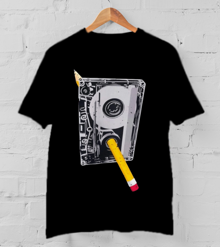 Rewind The Past Cassette Tape Pencil T-Shirt