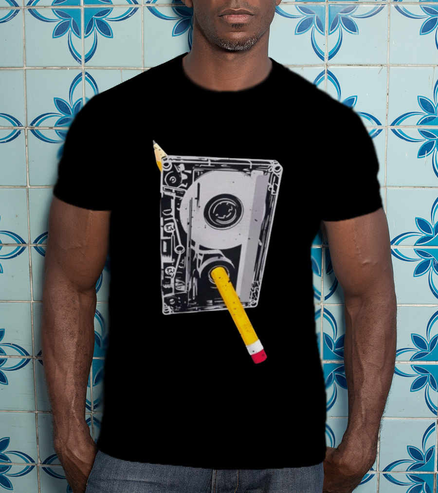 Rewind The Past Cassette Tape Pencil T-Shirt