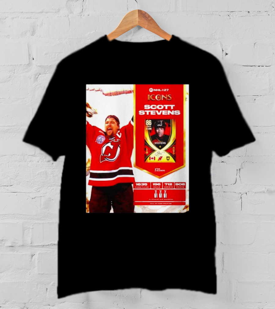 NHL 27 Icons Scott Stevens New Jersey Devils Hall Of Fame Legend T-Shirt