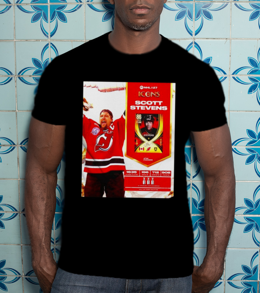 NHL 27 Icons Scott Stevens New Jersey Devils Hall Of Fame Legend T-Shirt