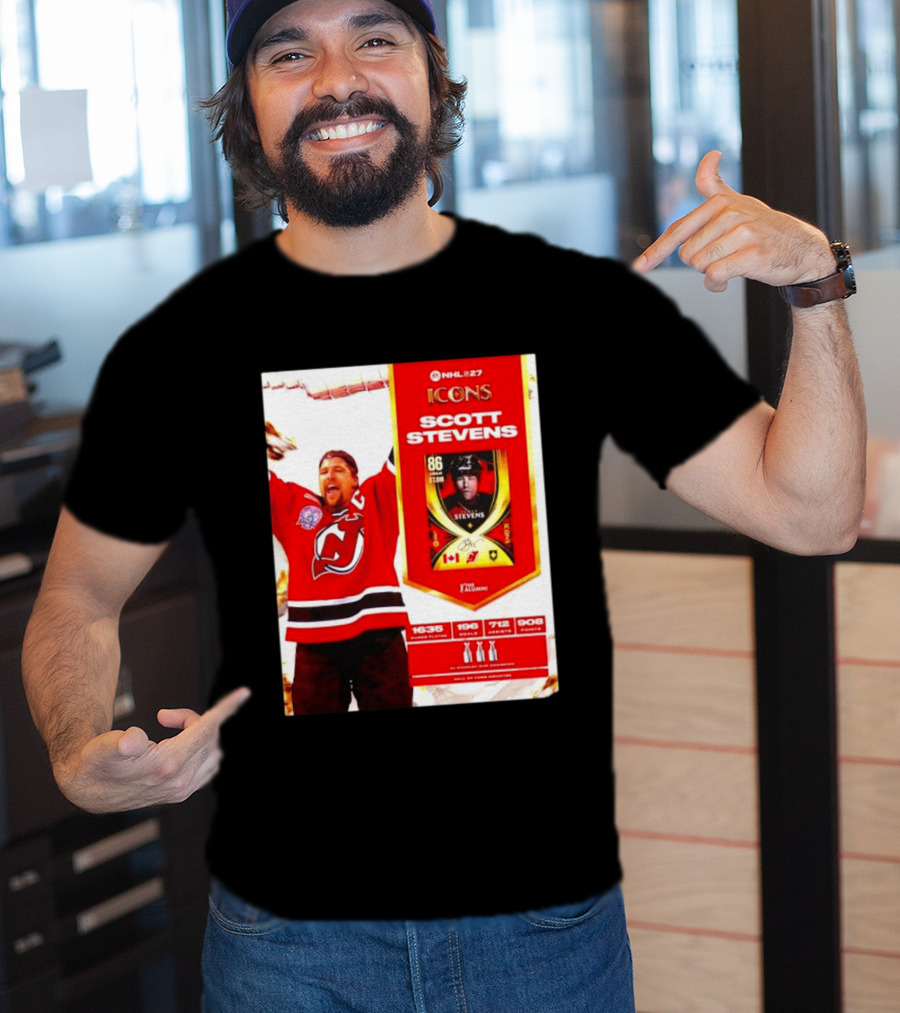 NHL 27 Icons Scott Stevens New Jersey Devils Hall Of Fame Legend T-Shirt
