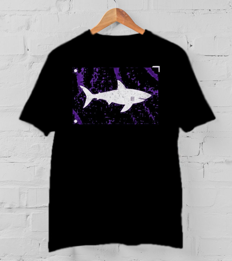 Shark Warning Flag Purple Distressed White T-Shirt