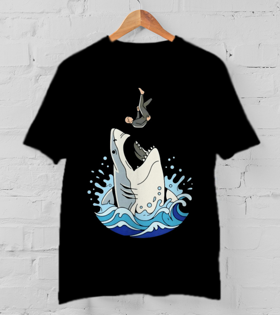 Great White Shark Surfer Falling Water Splash Scene T-Shirt