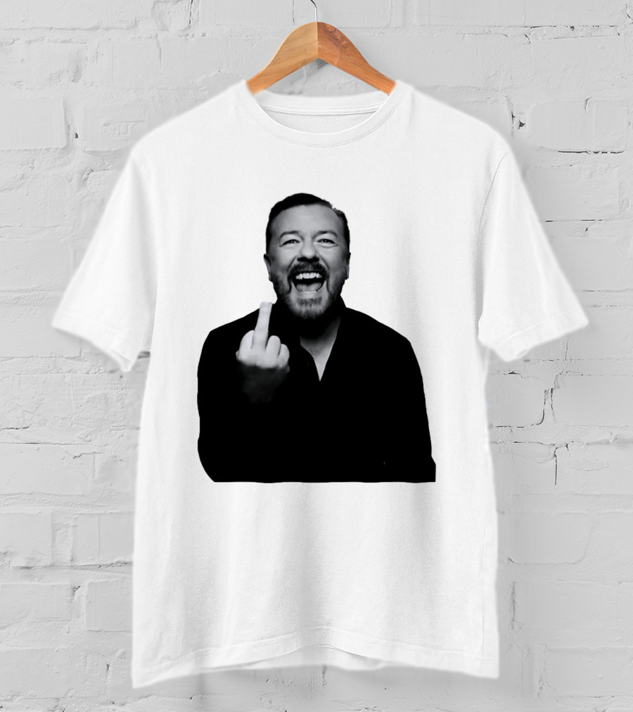 Anh Ricky Gervais Laughing Middle Finger Gesture T-Shirt