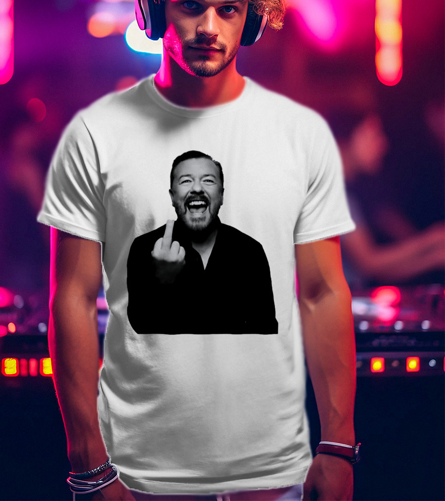 Anh Ricky Gervais Laughing Middle Finger Gesture T-Shirt
