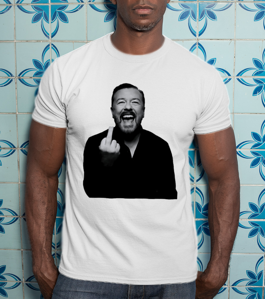 Anh Ricky Gervais Laughing Middle Finger Gesture T-Shirt