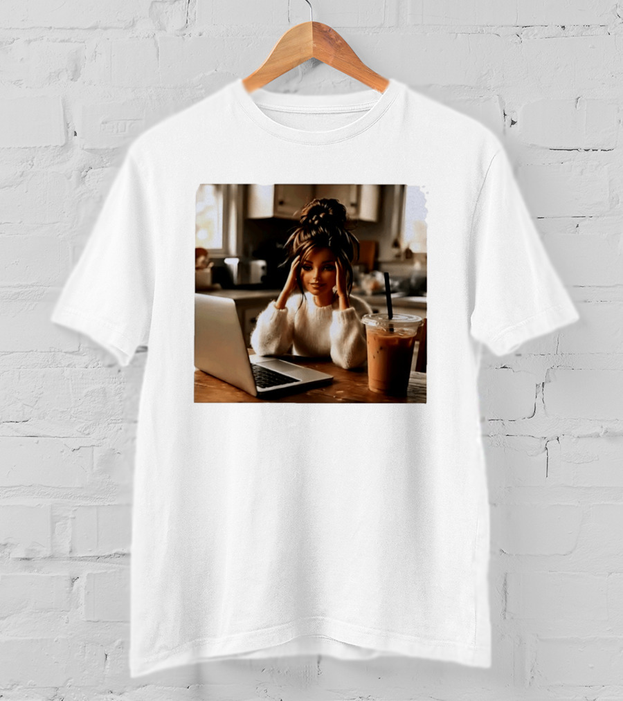 Crashing Out Barbie Girl With Coffee And Laptop Vibes T-Shirt