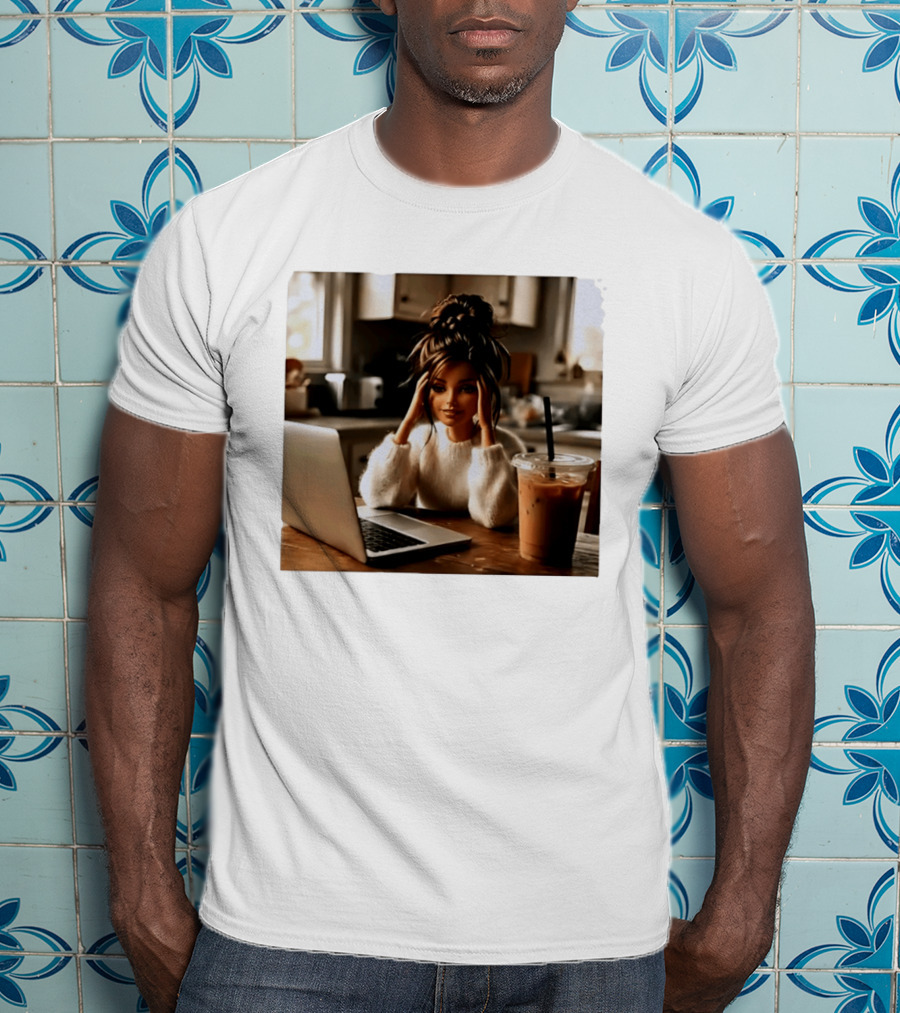Crashing Out Barbie Girl With Coffee And Laptop Vibes T-Shirt