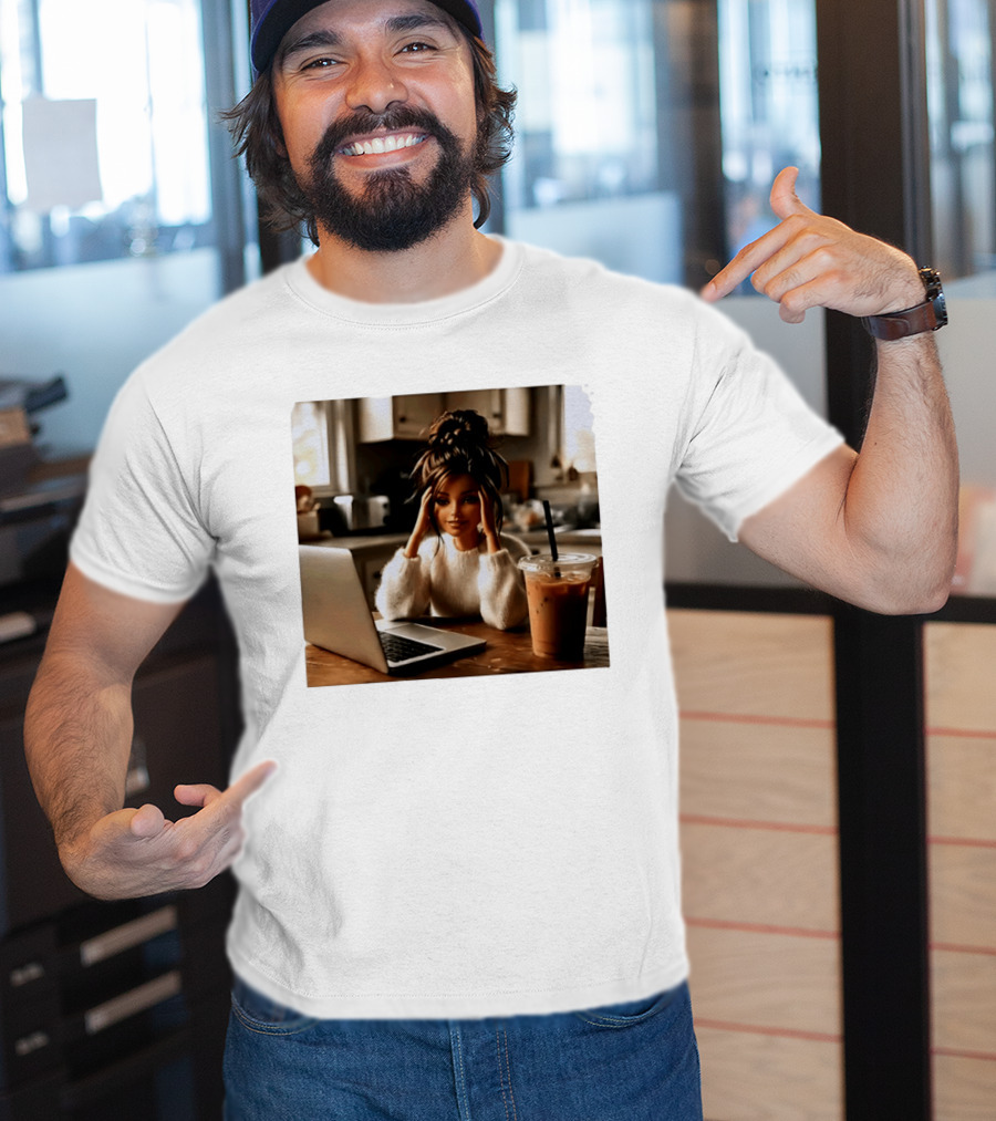 Crashing Out Barbie Girl With Coffee And Laptop Vibes T-Shirt