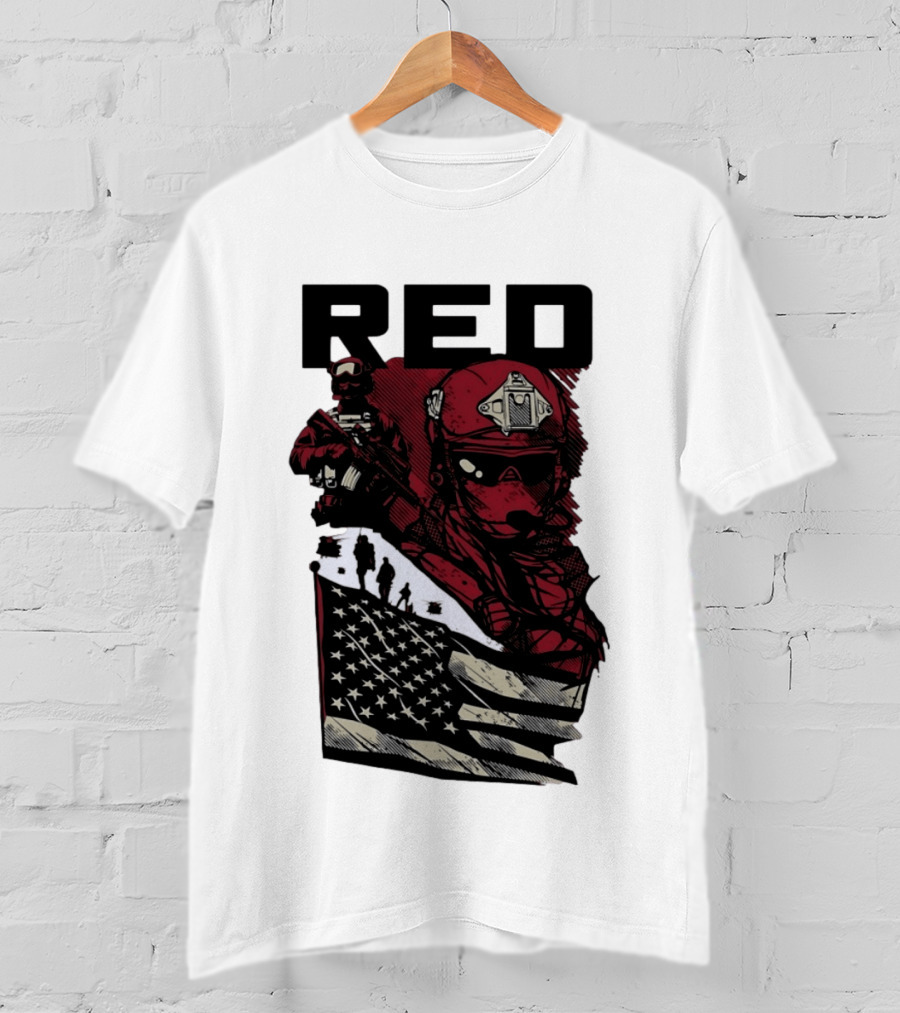 Red Military Special Forces Soldier American Flag T-Shirt