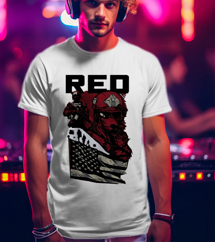 Red Military Special Forces Soldier American Flag T-Shirt
