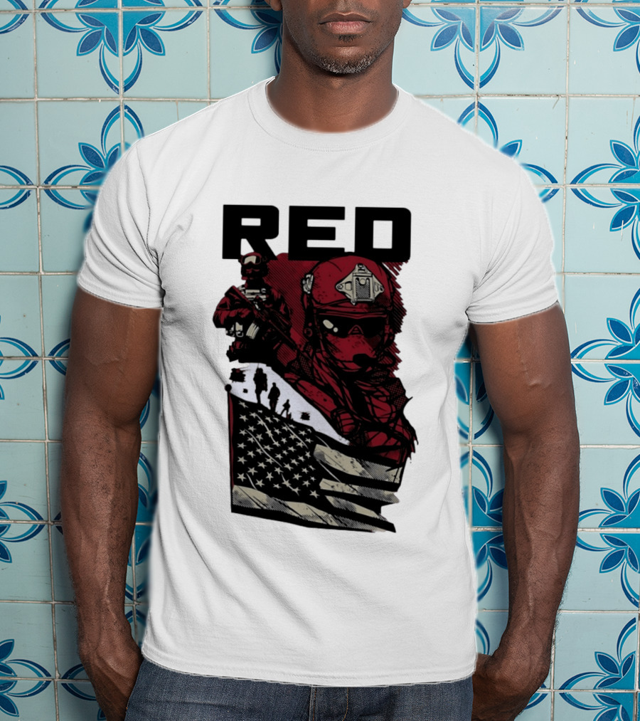 Red Military Special Forces Soldier American Flag T-Shirt