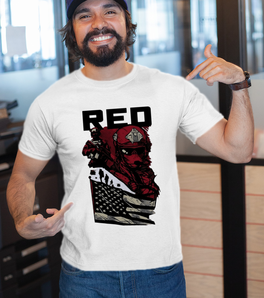 Red Military Special Forces Soldier American Flag T-Shirt
