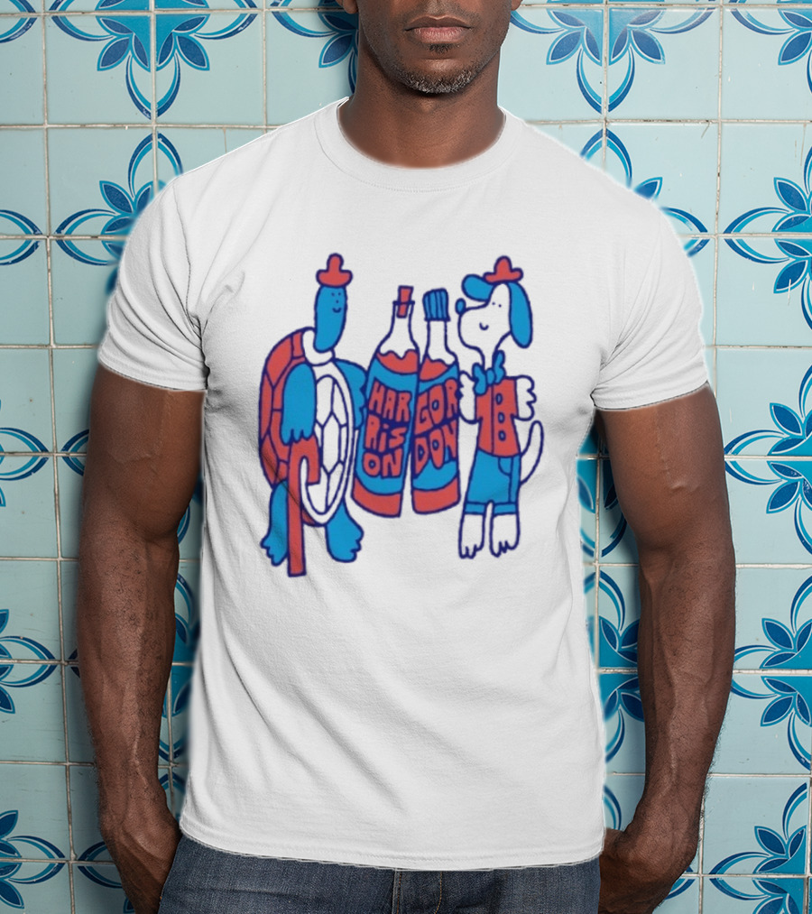 Harrison Gordon Honey TV Turtle Dog Duo With Bottles T-Shirt