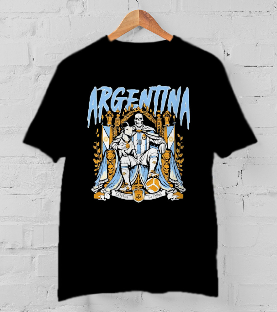 Argentina Lionel Messi La Pulga La Cabra Goat Skeleton Throne AFA Soccer T-Shirt