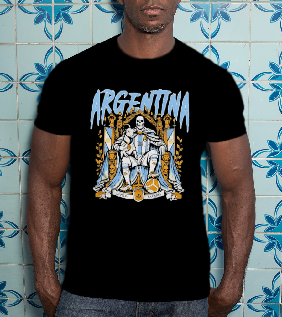 Argentina Lionel Messi La Pulga La Cabra Goat Skeleton Throne AFA Soccer T-Shirt