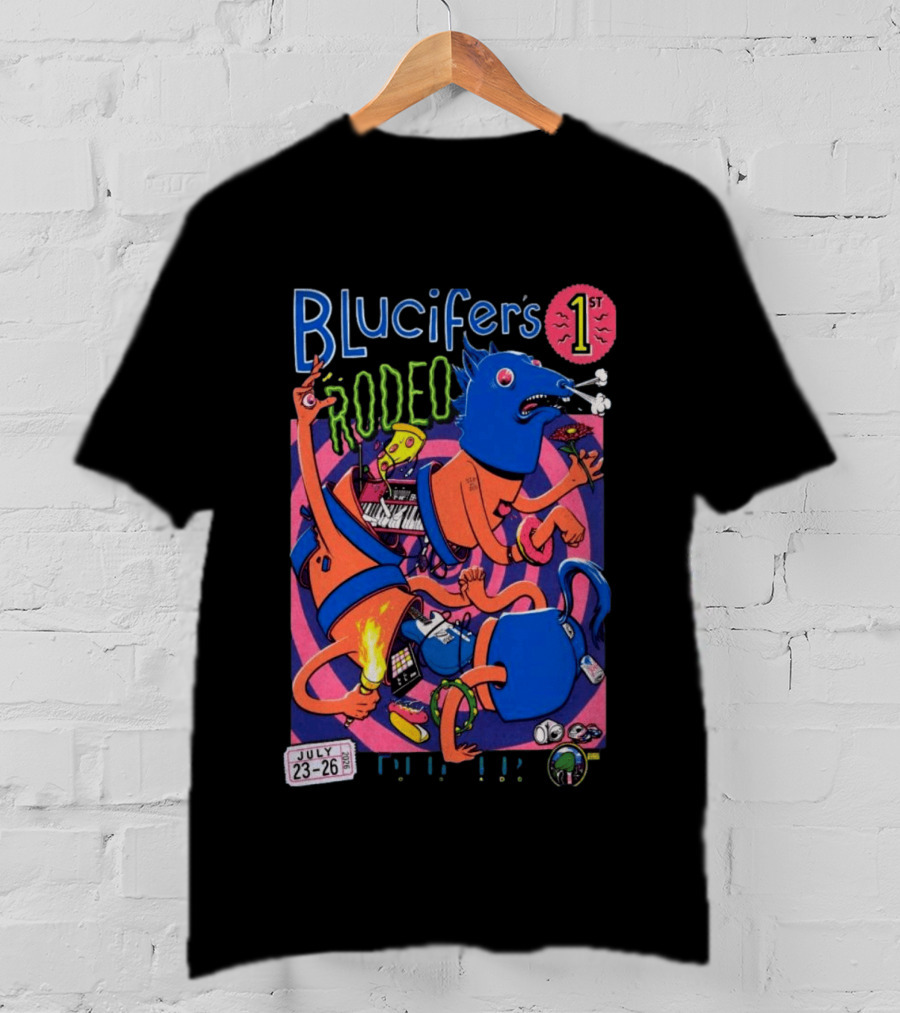Blucifer's First Rodeo Denver CO July 23 26 2026 Colorful Cartoon T-Shirt
