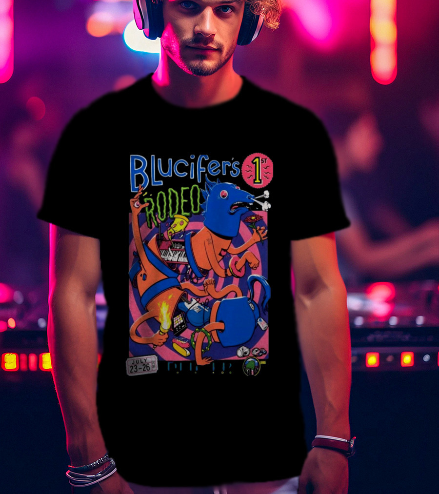 Blucifer's First Rodeo Denver CO July 23 26 2026 Colorful Cartoon T-Shirt