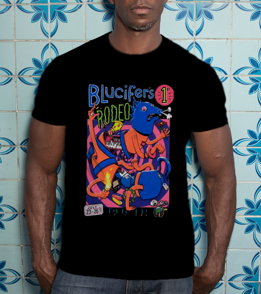 Blucifer's First Rodeo Denver CO July 23 26 2026 Colorful Cartoon T-Shirt