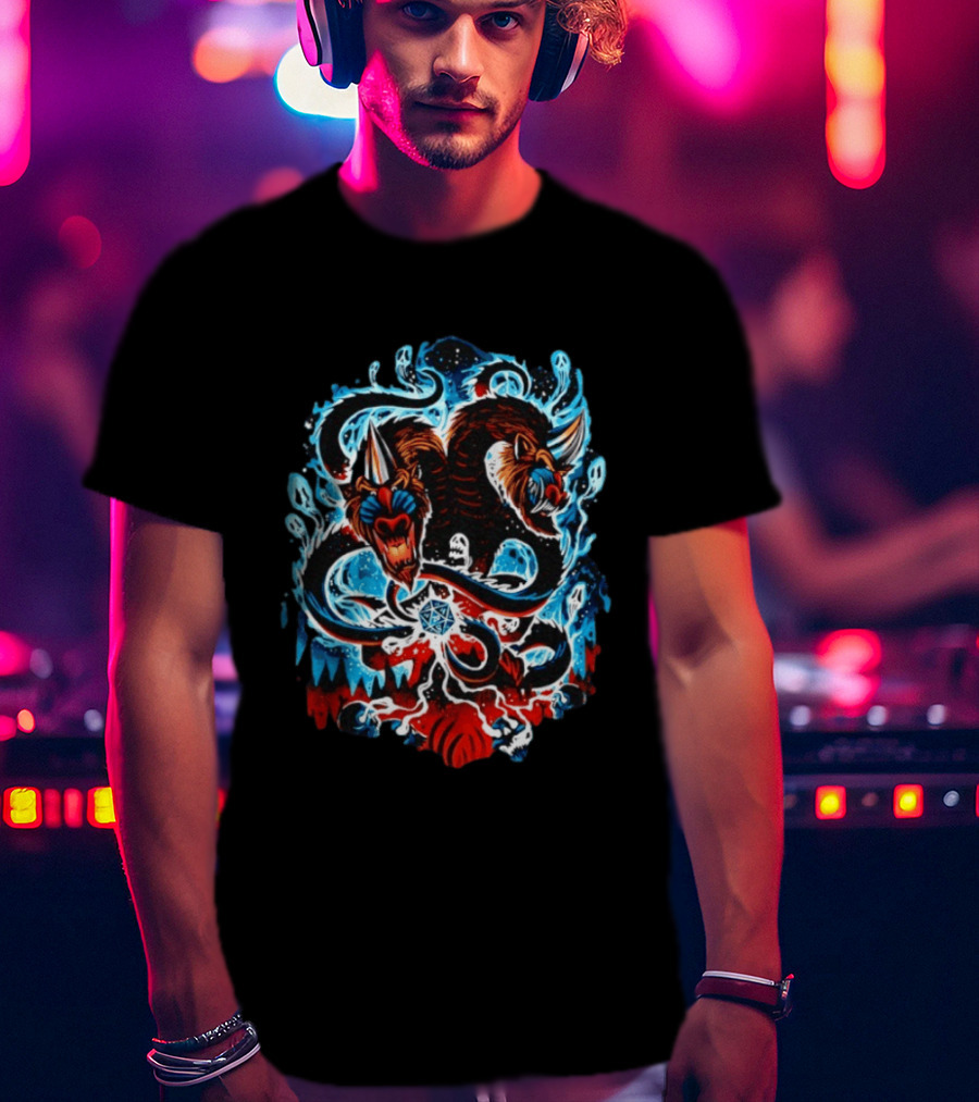 Demogorgon Dungeons And Dragons Two Heads Souls Blue Flames 20 T-Shirt