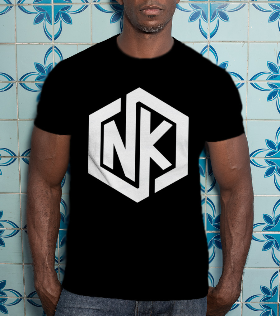 NK Minimalist Hexagon Symbol White Marble Effect T-Shirt