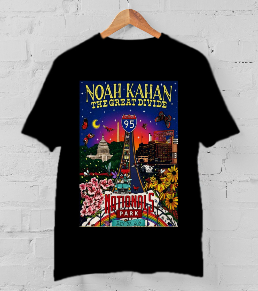 Noah Kahan The Great Divide Nationals Park July 22 2026 Washington D C Interstate 95 Capitol Flowers Butterflies T-Shirt