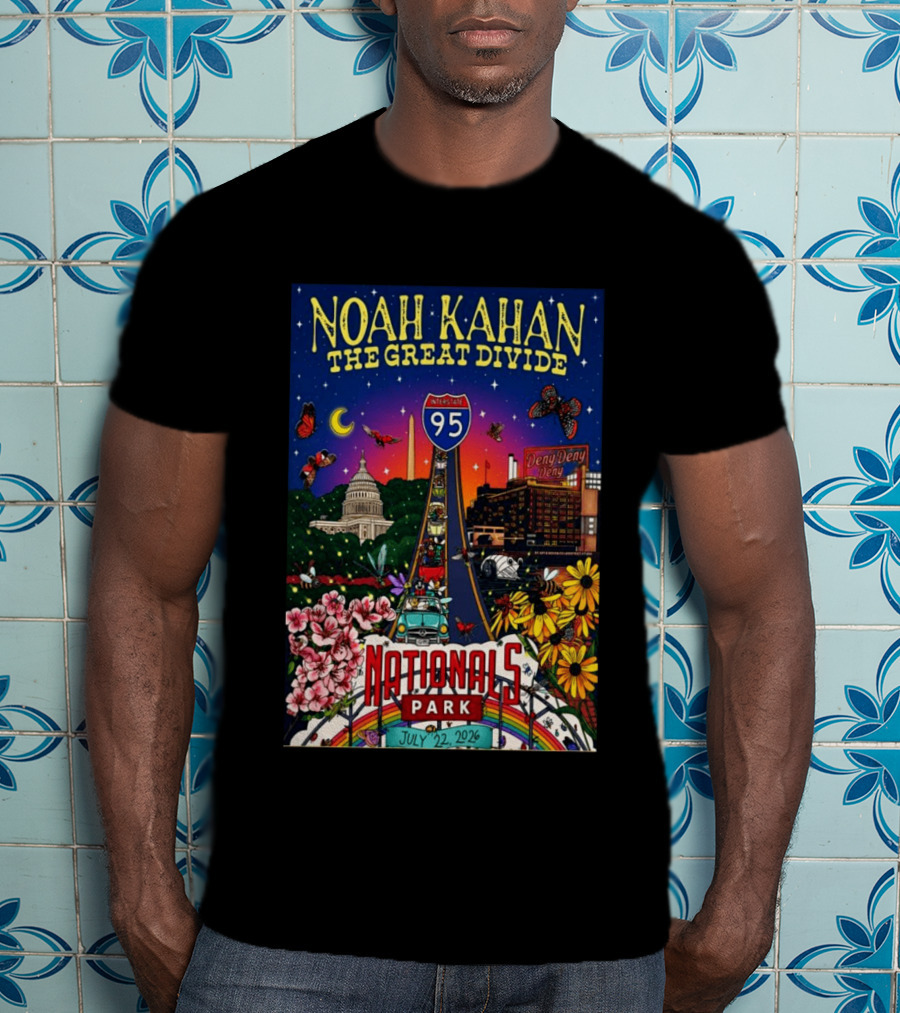 Noah Kahan The Great Divide Nationals Park July 22 2026 Washington D C Interstate 95 Capitol Flowers Butterflies T-Shirt