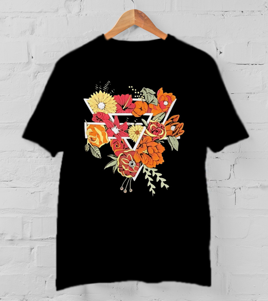 Floral Geometric Triangle Botanical Flowers Garden Blossom T-Shirt