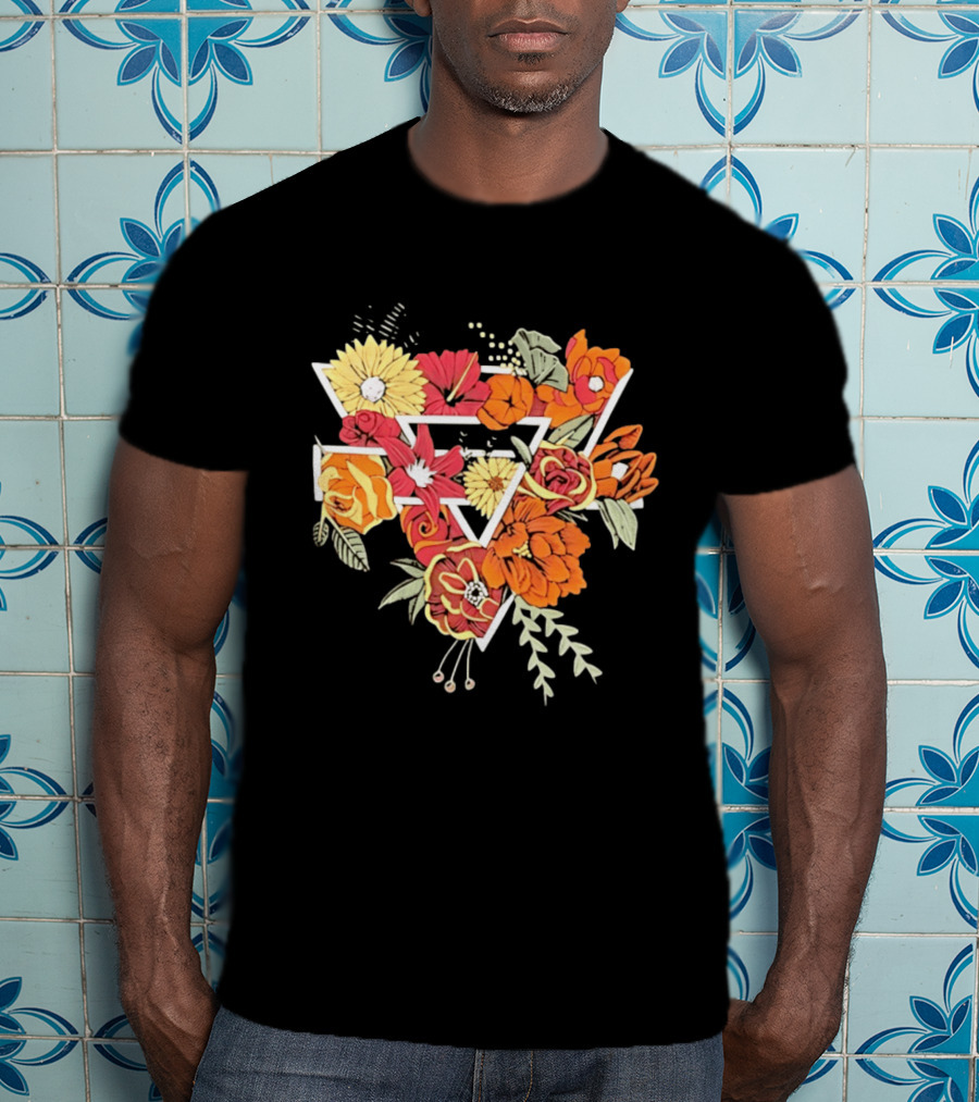 Floral Geometric Triangle Botanical Flowers Garden Blossom T-Shirt
