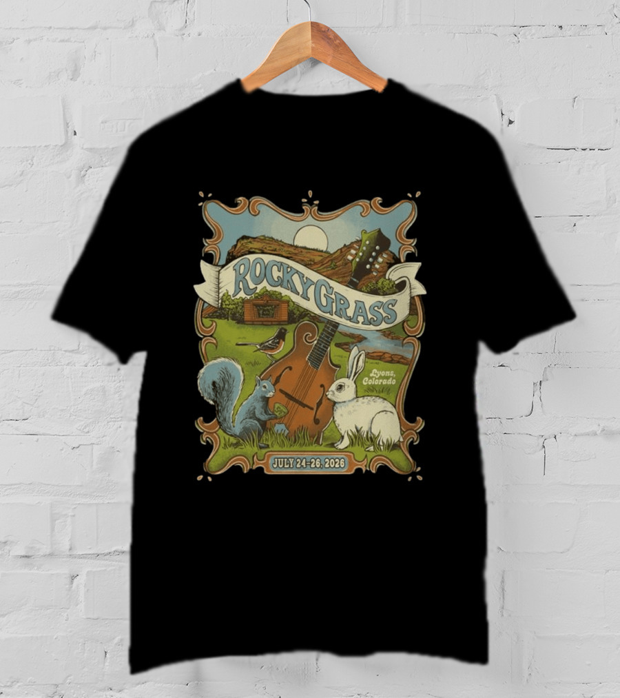 RockyGrass Festival July 24 26 2026 Planet Bluegrass Ranch Lyons Colorado Wildlife And Banjo Scenery T-Shirt