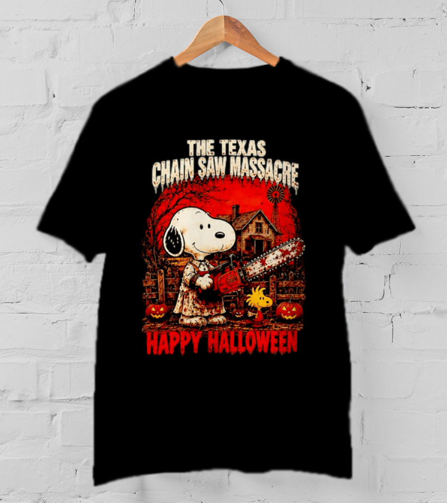 Snoopy Woodstock The Texas Chain Saw Massacre Happy Halloween Scene T-Shirt