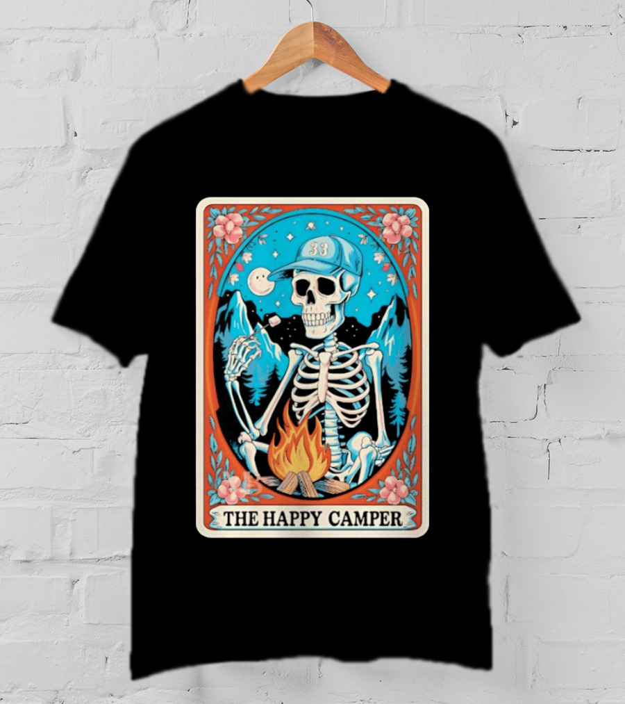 The Happy Camper Skeleton 33 Marshmallow Campfire Scene T-Shirt