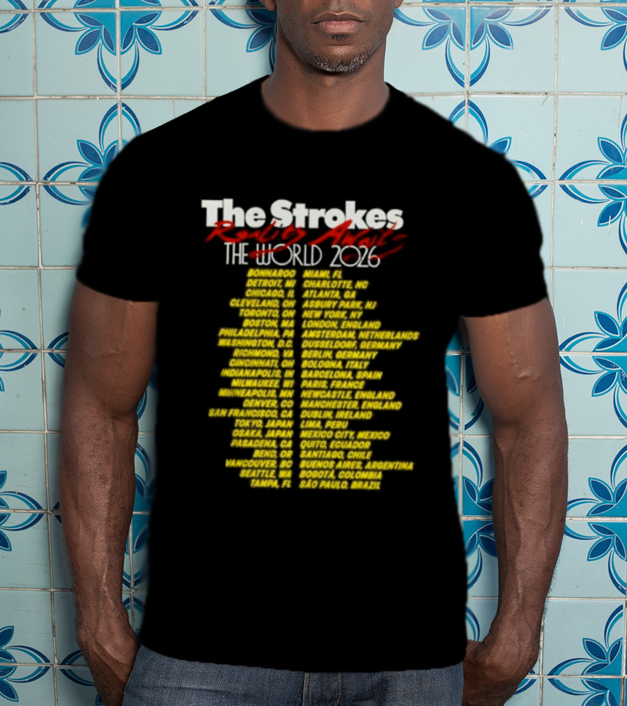 The Strokes Reality Awaits The World Tour 2024 Cities List T-Shirt