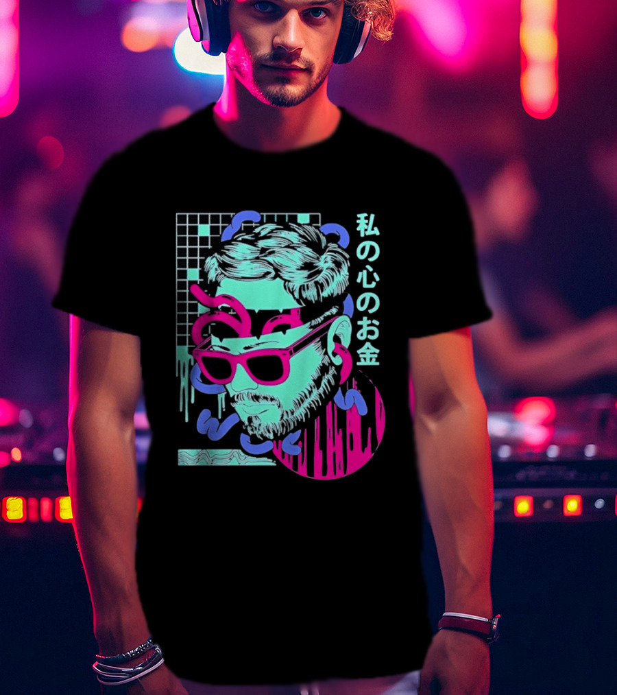 Vaporwave Aesthetic Japanese Cyberpunk Sunglasses Drip Grid T-Shirt