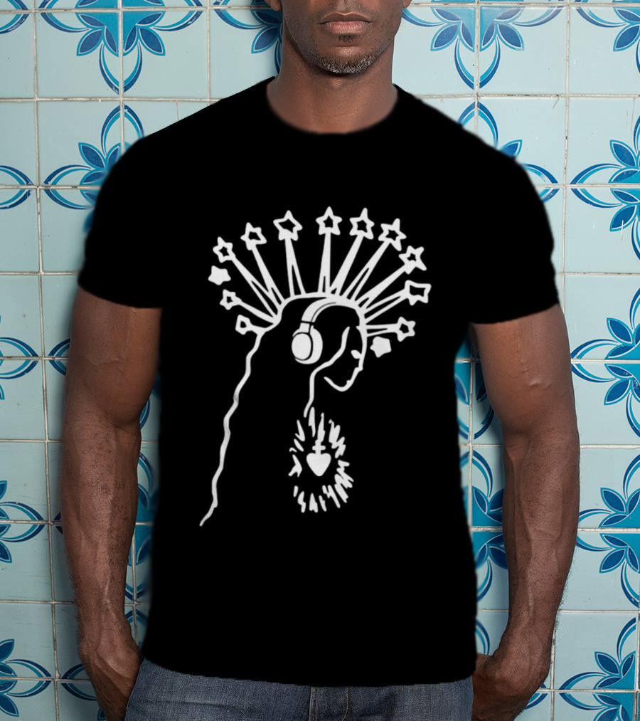 Virgin Mary Sacred Heart Headphones And Star Halo T-Shirt
