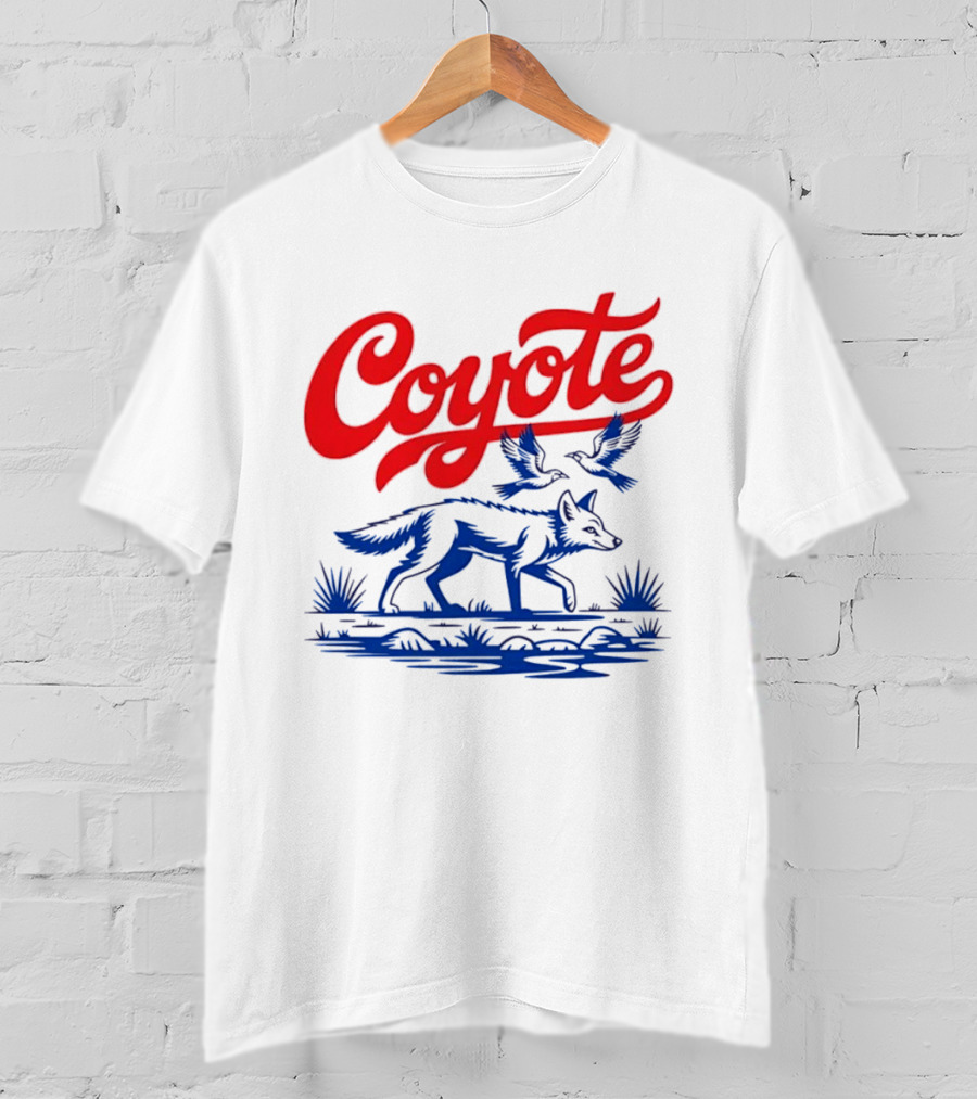 Coyote With Birds In Desert Scene Wild Western Desert T-Shirt