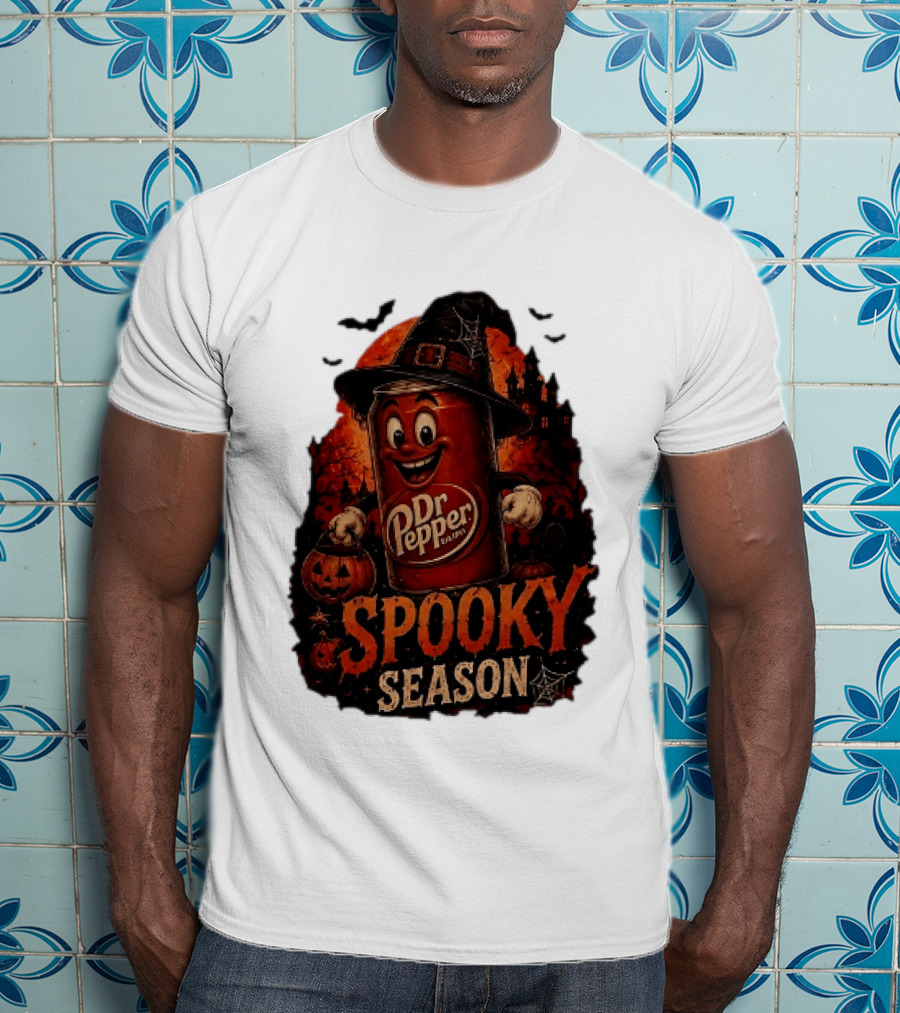 Dr Pepper Halloween Witch Can Spooky Season With Jack O' Lantern And Bats T-Shirt