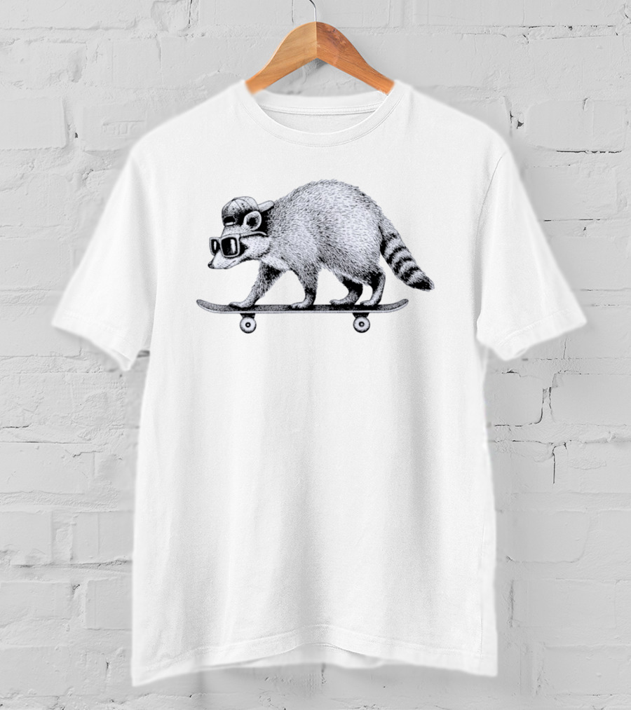 Jimothy Raccoon Skateboarding With Sunglasses And Baseball Cap T-Shirt
