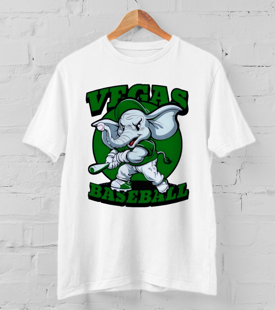 Vegas Baseball Elephant Batting Green T-Shirt