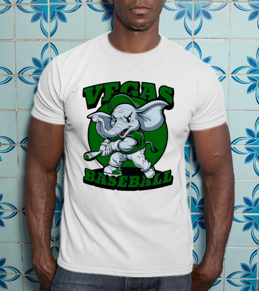 Vegas Baseball Elephant Batting Green T-Shirt