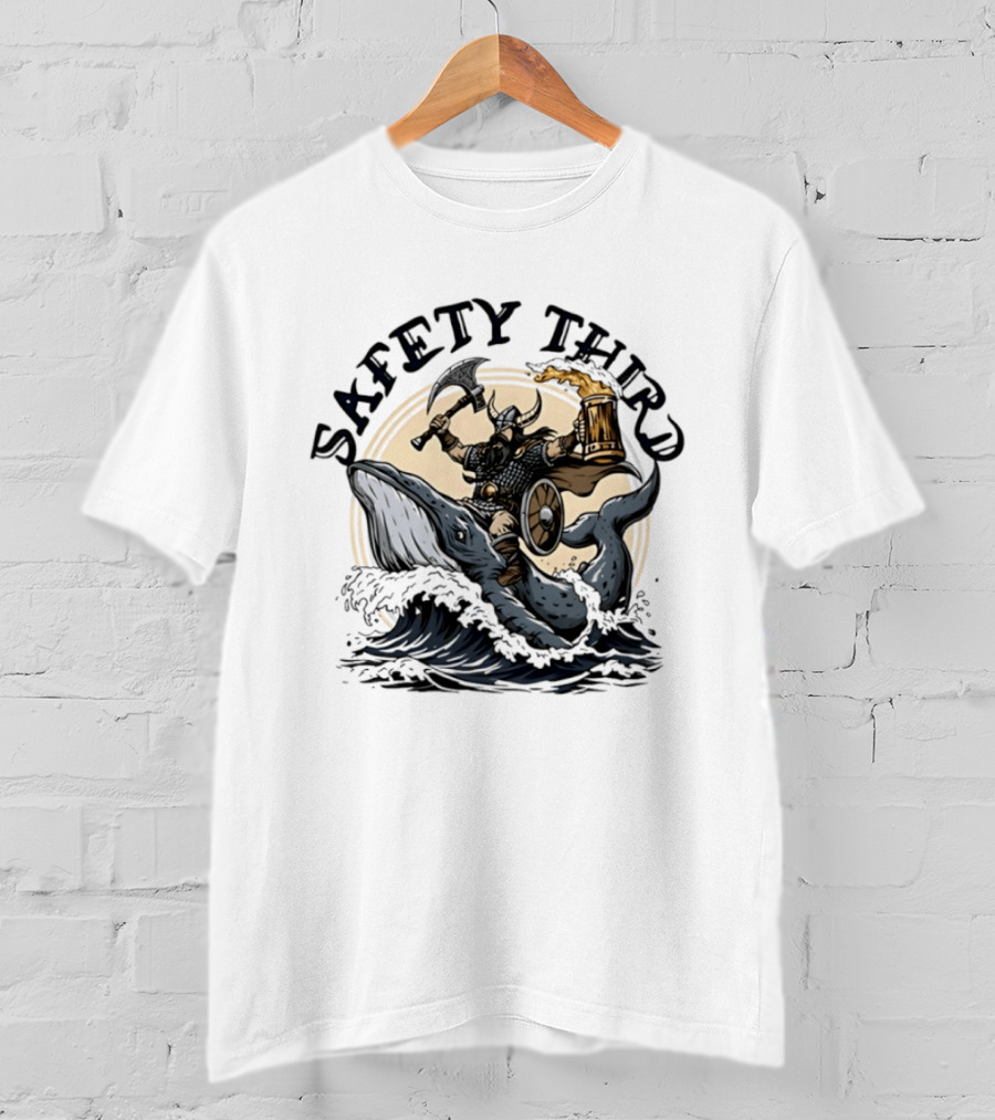 Viking Riding Whale With Beer Horn Safety Third T-Shirt