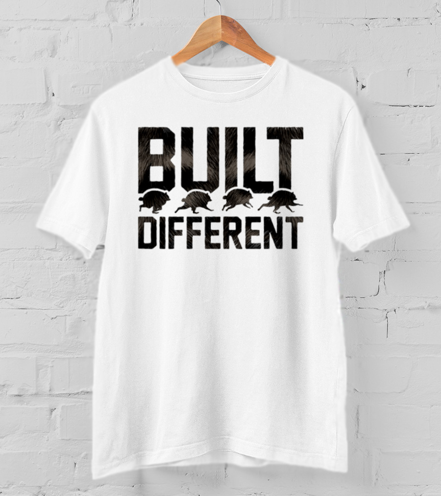 Raccoon Built Different Fur Text With Four Running Raccoons T-Shirt